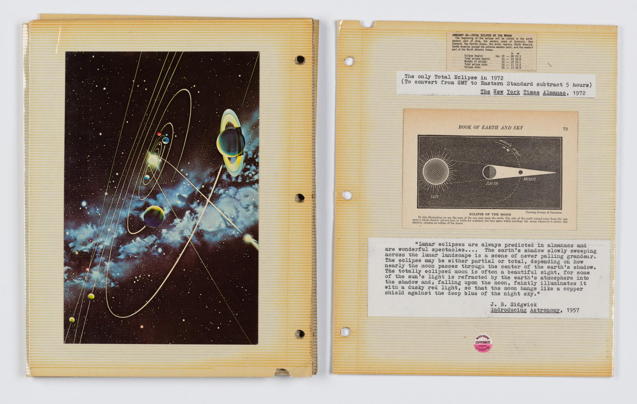 a collaged book featuring images and text relating to the moon