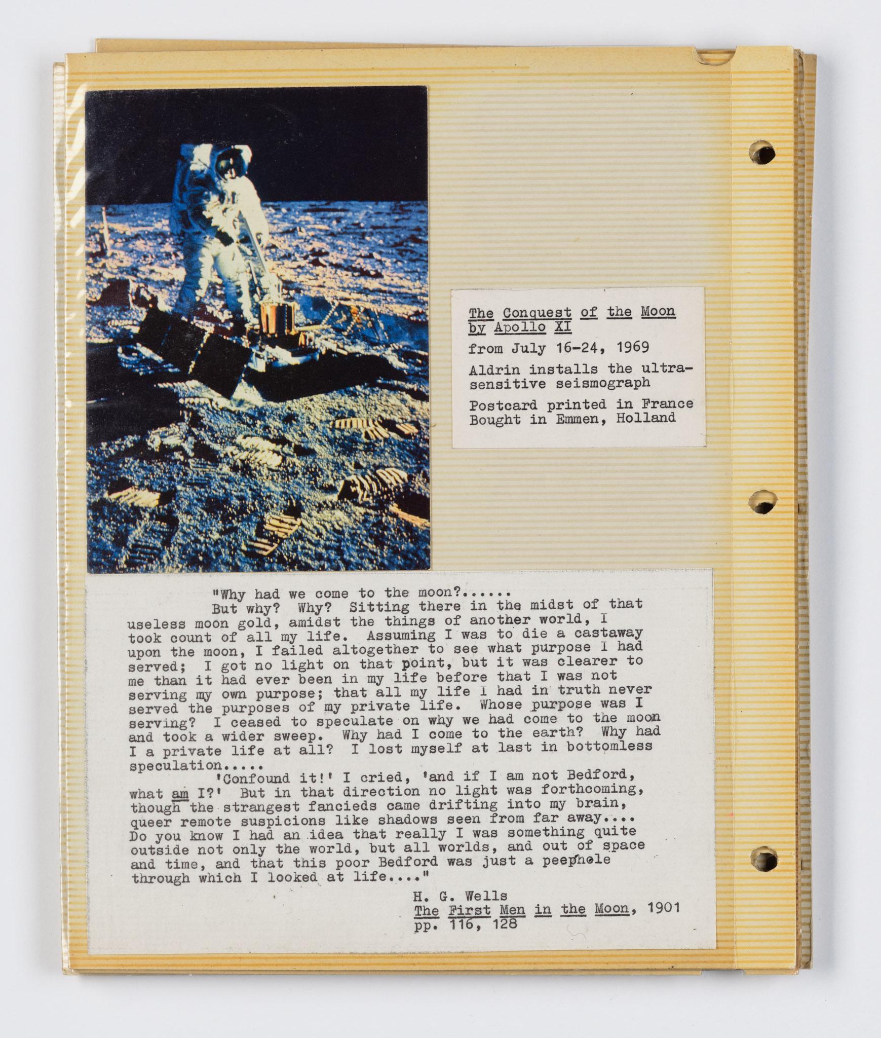 a collaged book featuring images and text relating to the moon