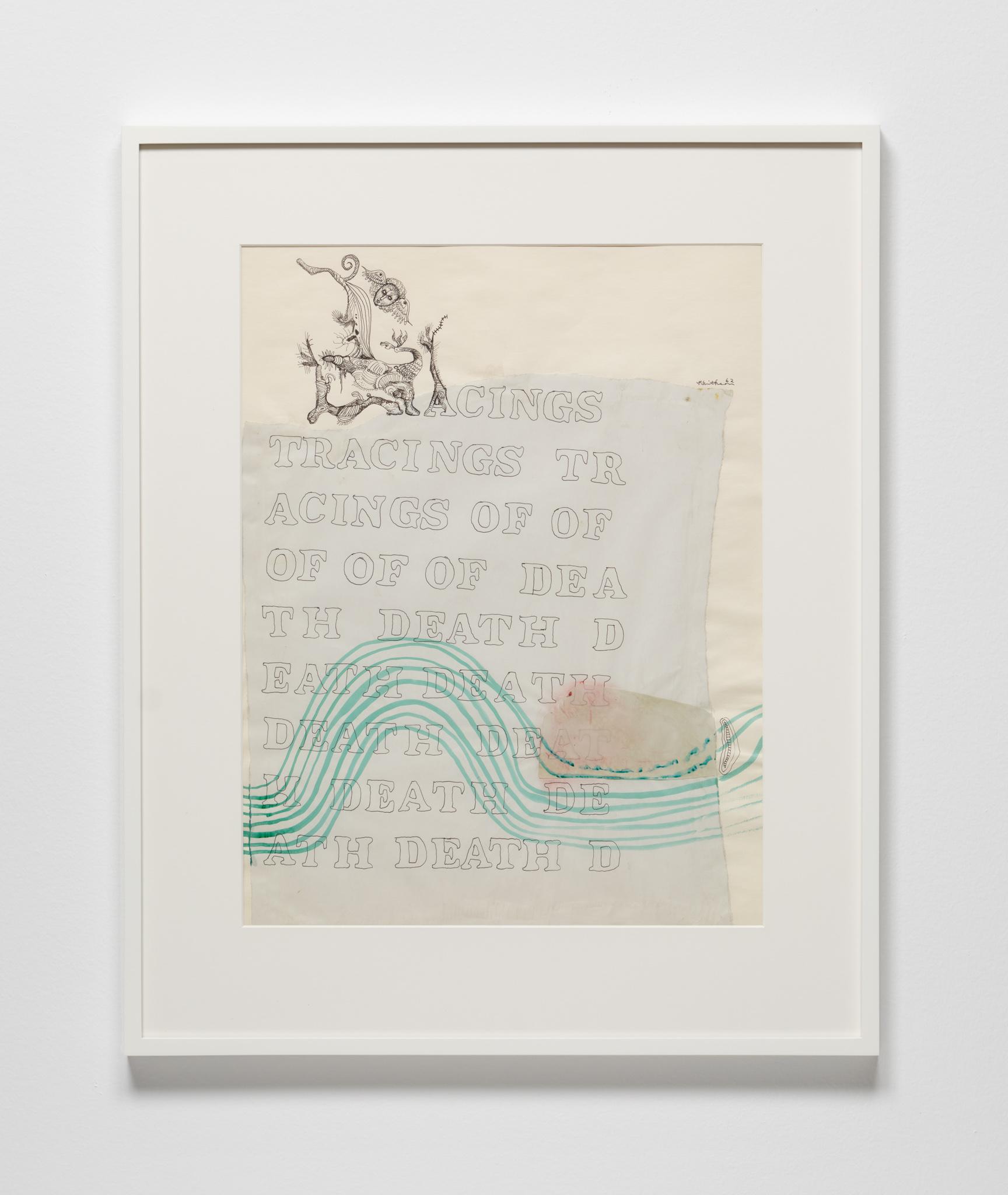 Casting a Glance: Dancing with Smithson, Marian Goodman Gallery, Los Angeles, CA, 2025 featuring a small collage and drawing by Robert Smithson