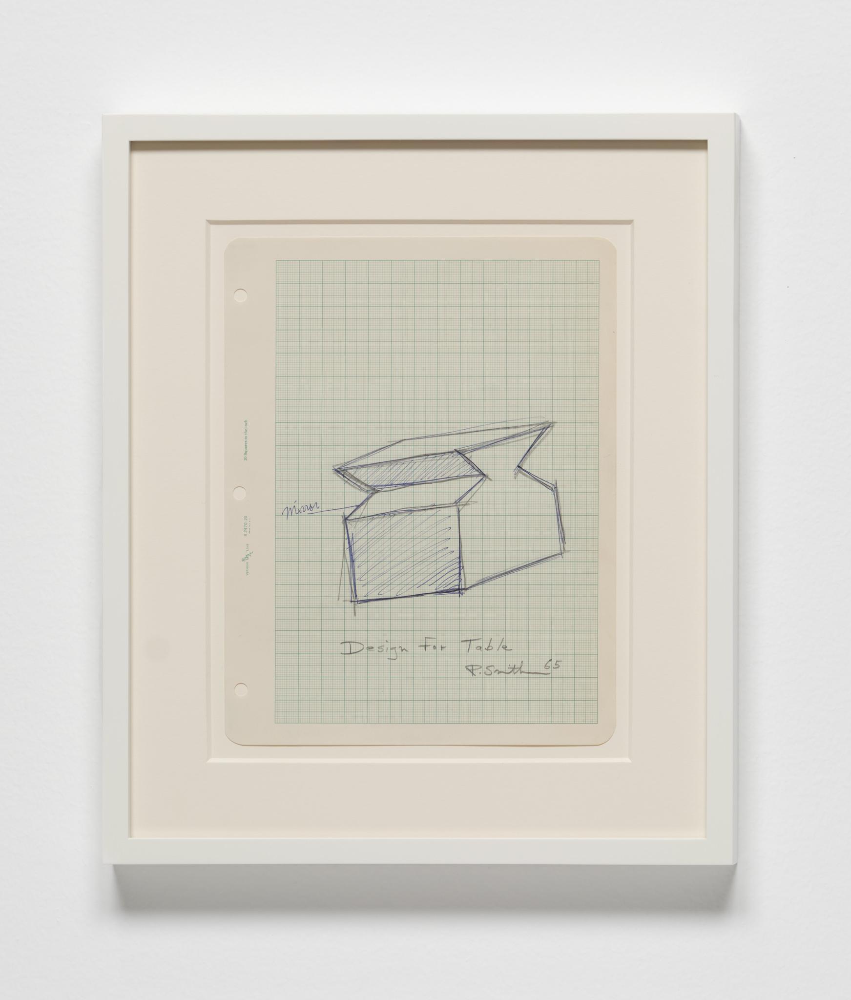 Casting a Glance: Dancing with Smithson, Marian Goodman Gallery, Los Angeles, CA, 2025 featuring a small drawing study of a table on graph paper by Robert Smithson