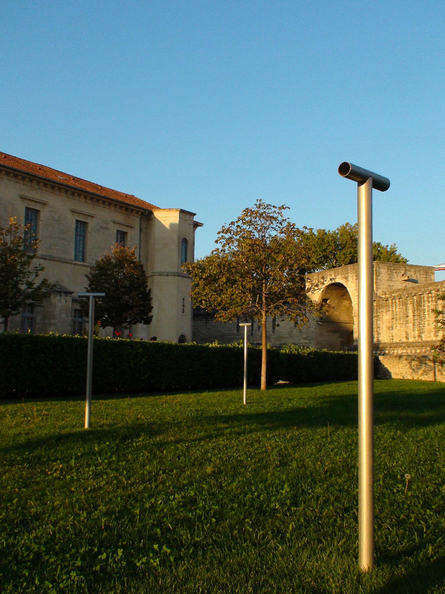 a Locator sculpture on a historic university campus