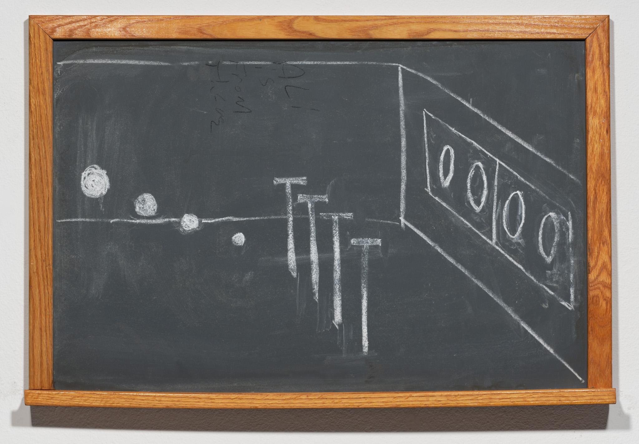 Chalk on blackboard drawing of four Locators