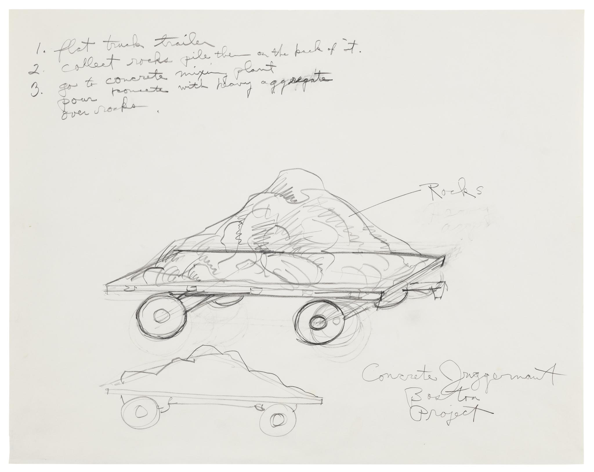 a drawing of a flat bed jugganaut holding rocks