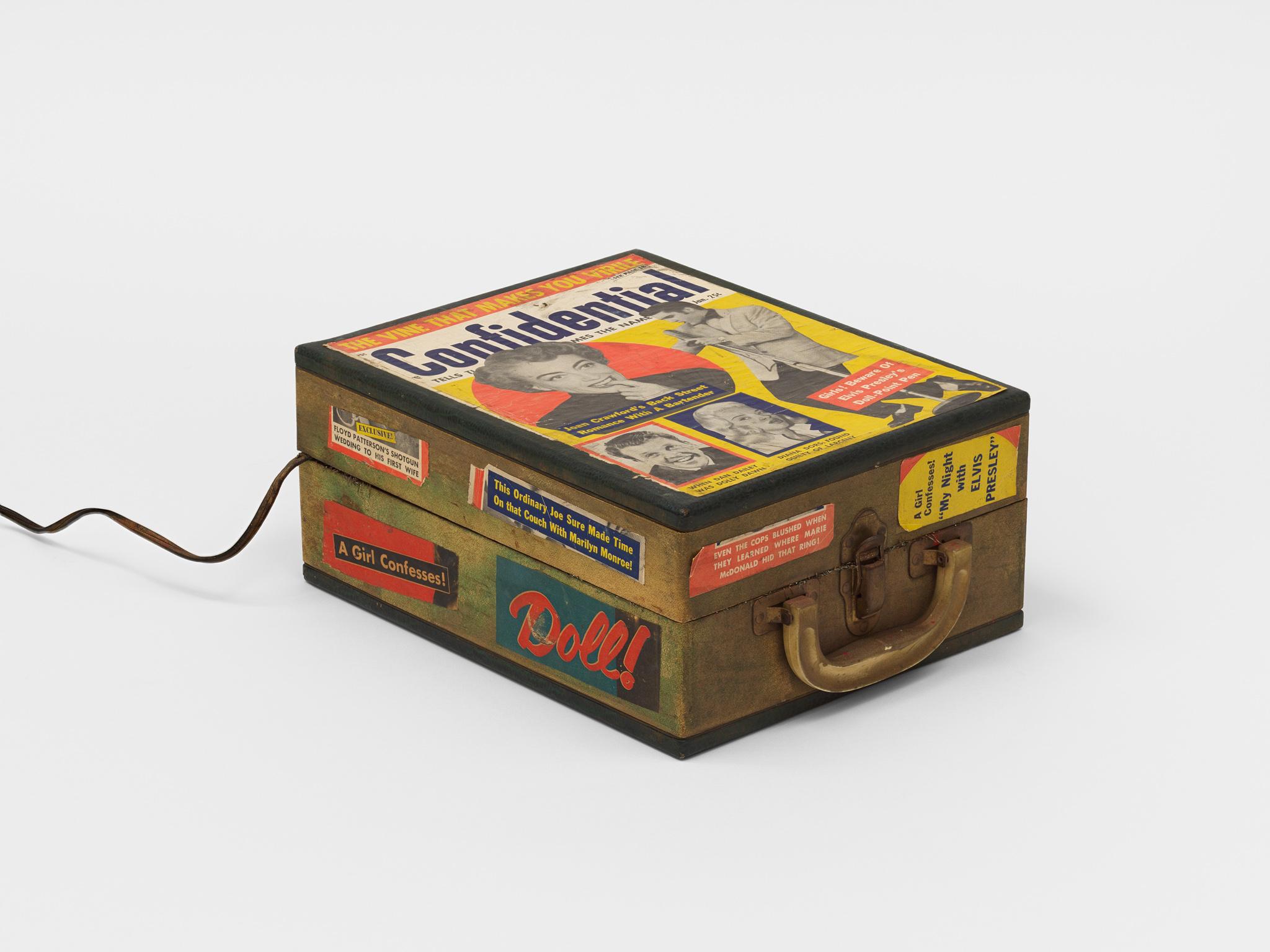 a box holding record player