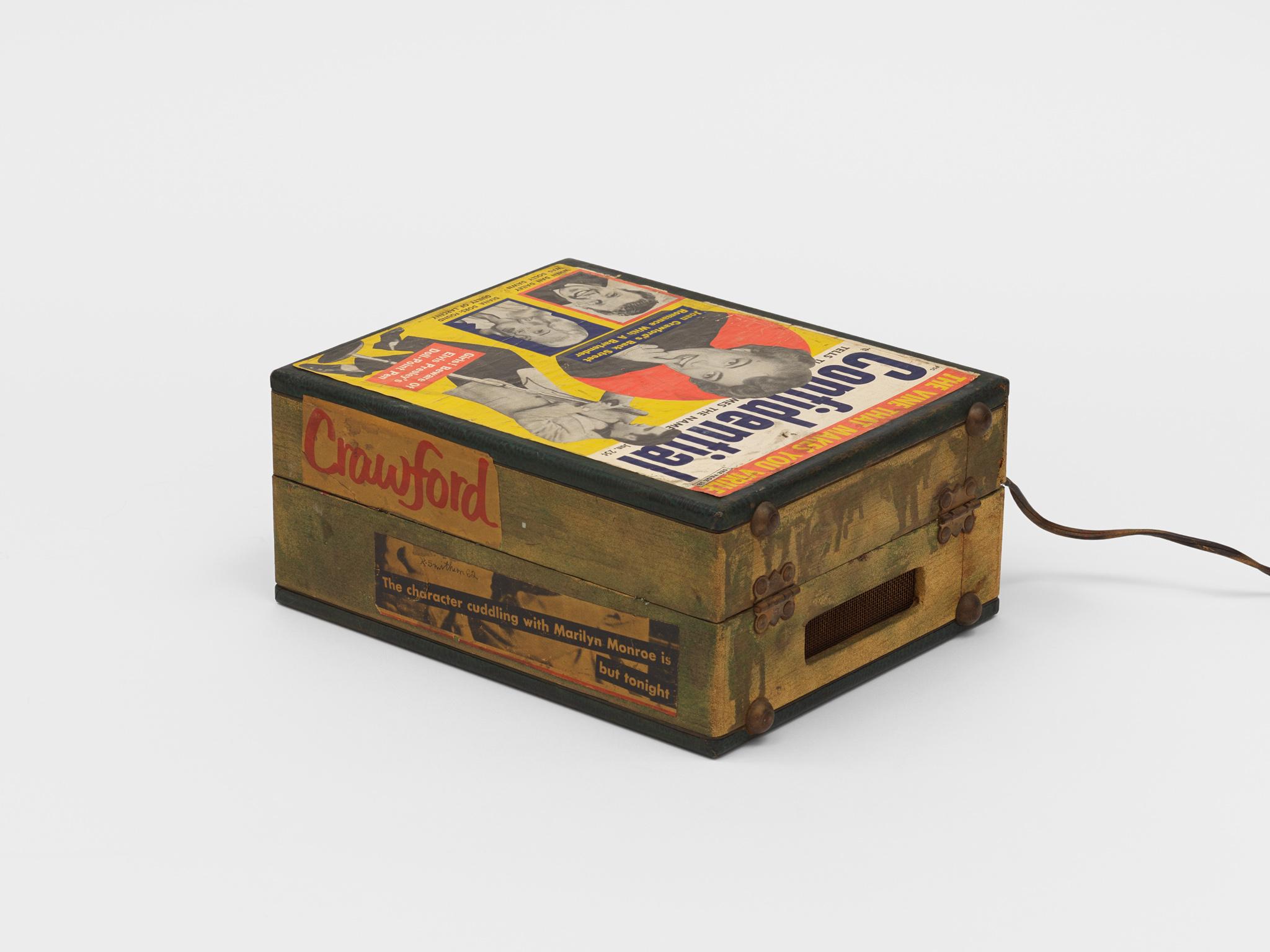 a box holding record player