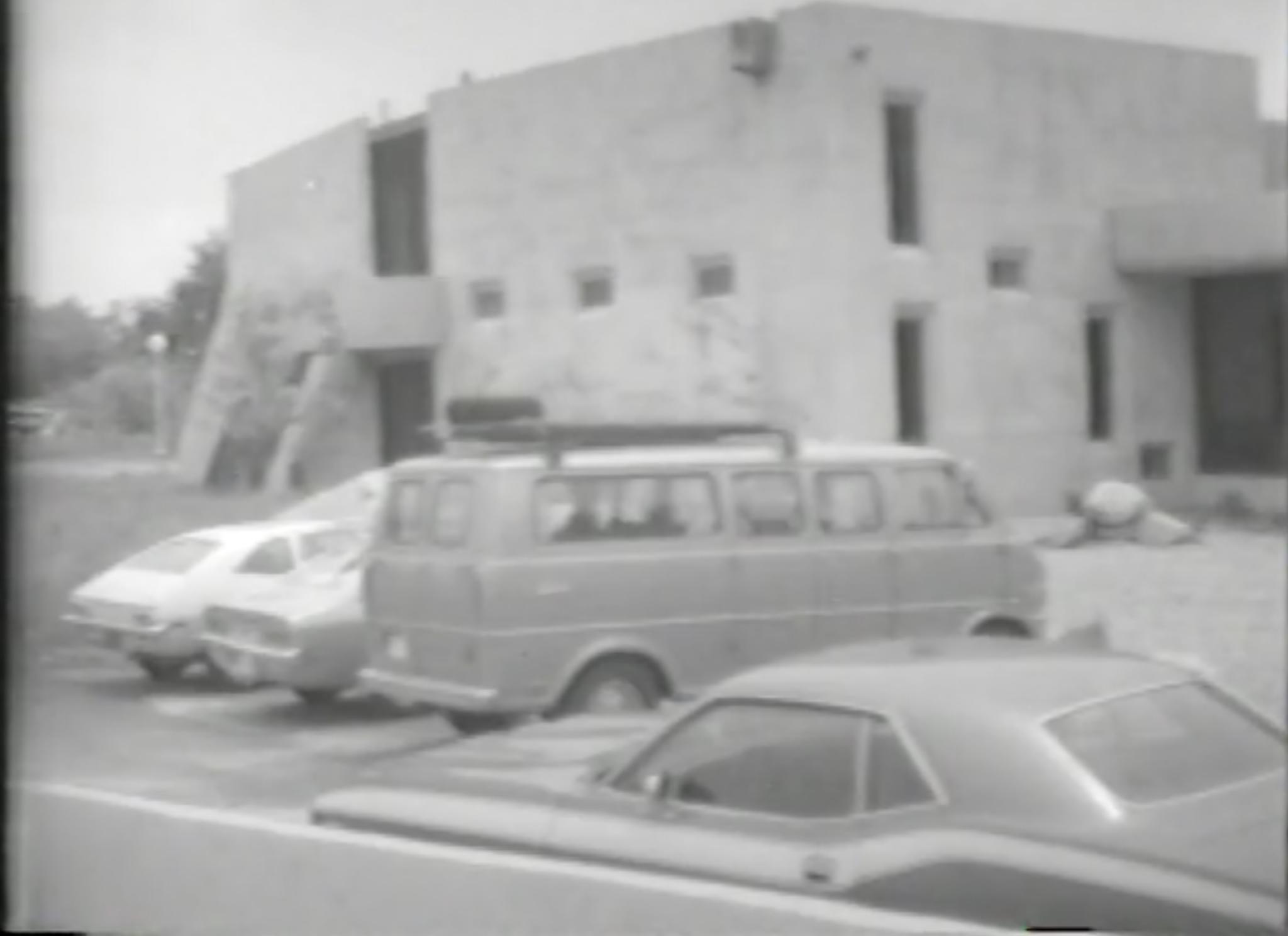 black and white video still