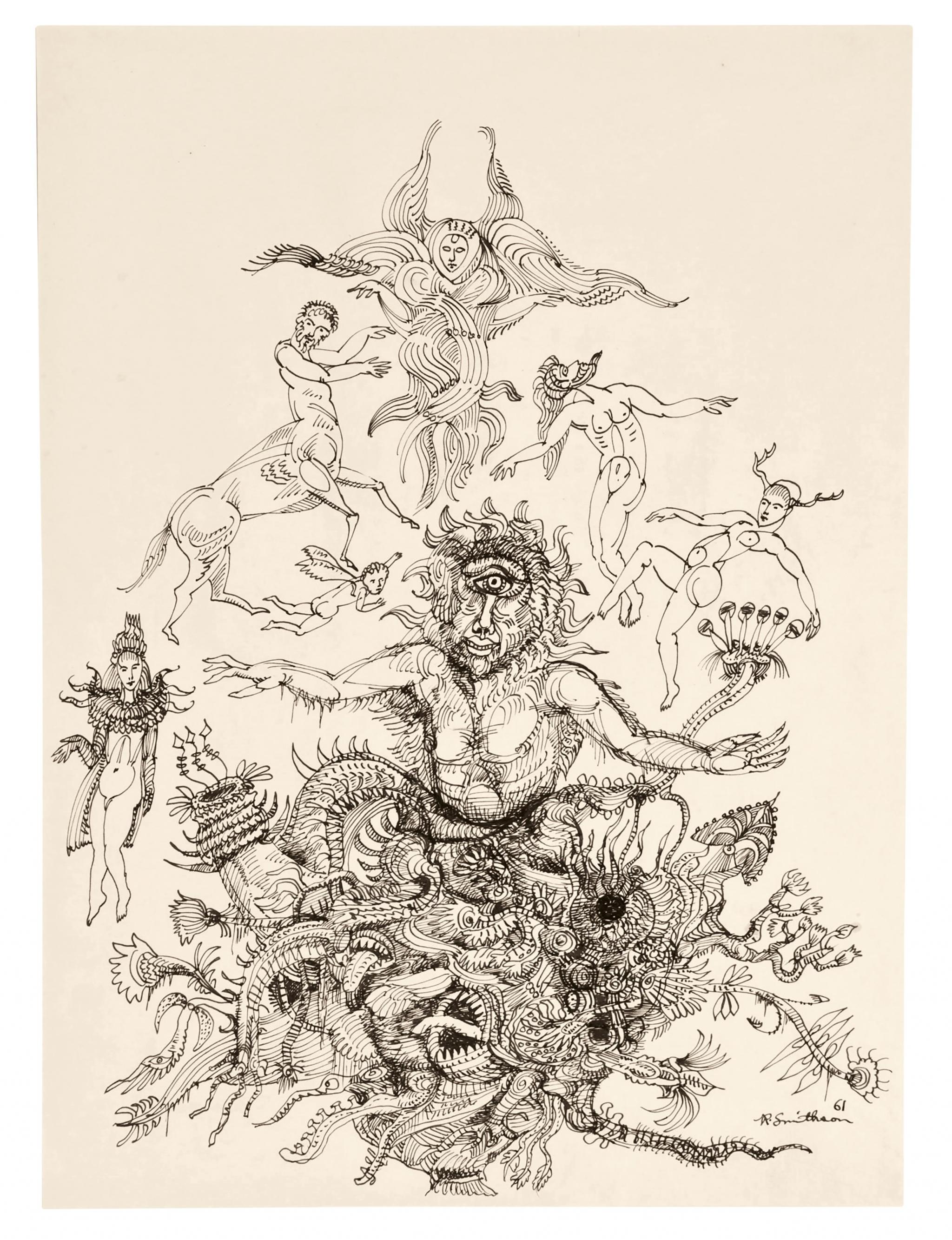 an ink on paper drawing on a cyclops figure