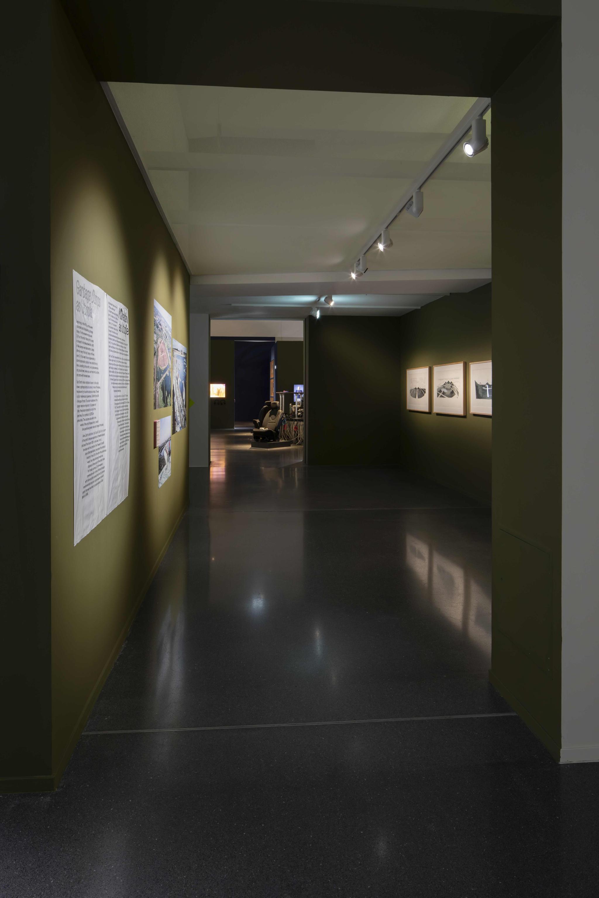 installation images of an exhibition showing Nancy Holt's Sky Mound project