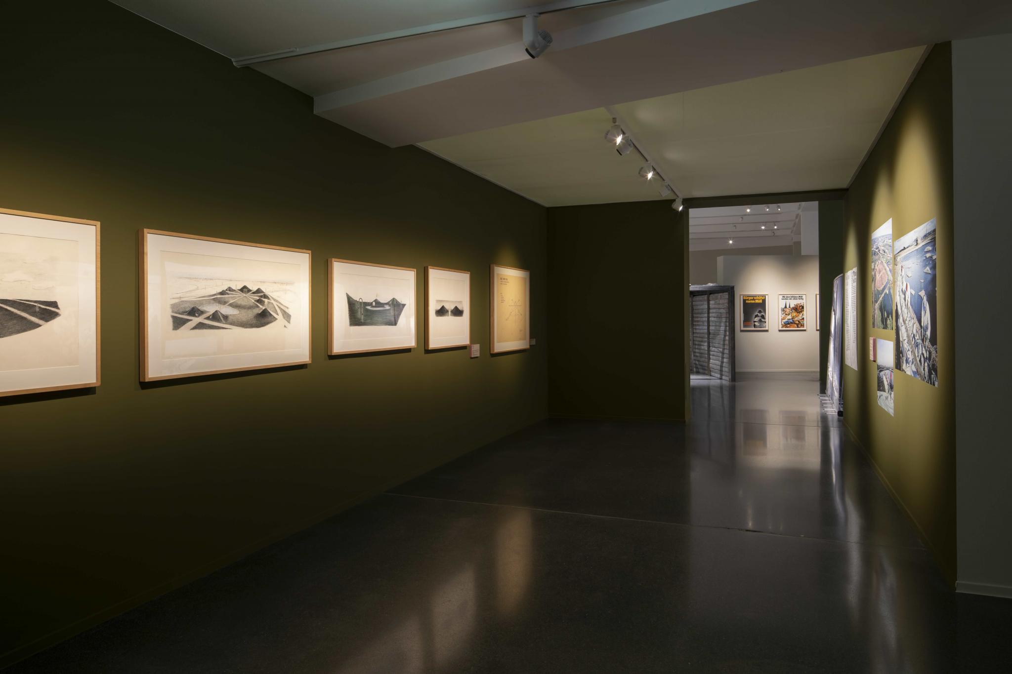 installation images of an exhibition showing Nancy Holt's Sky Mound project