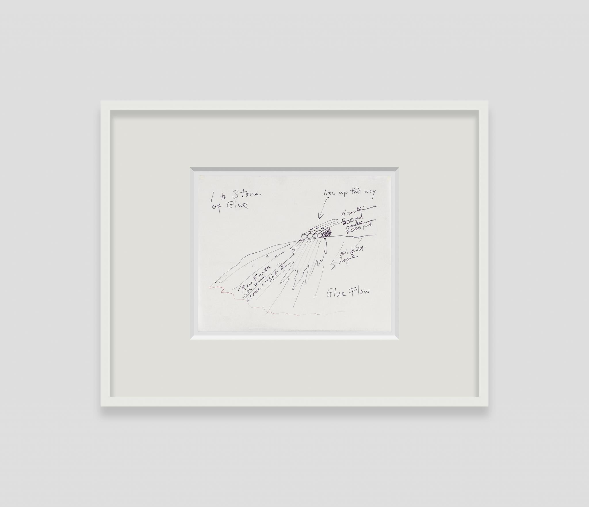 a drawing for a flow work with glue flowing down a slope