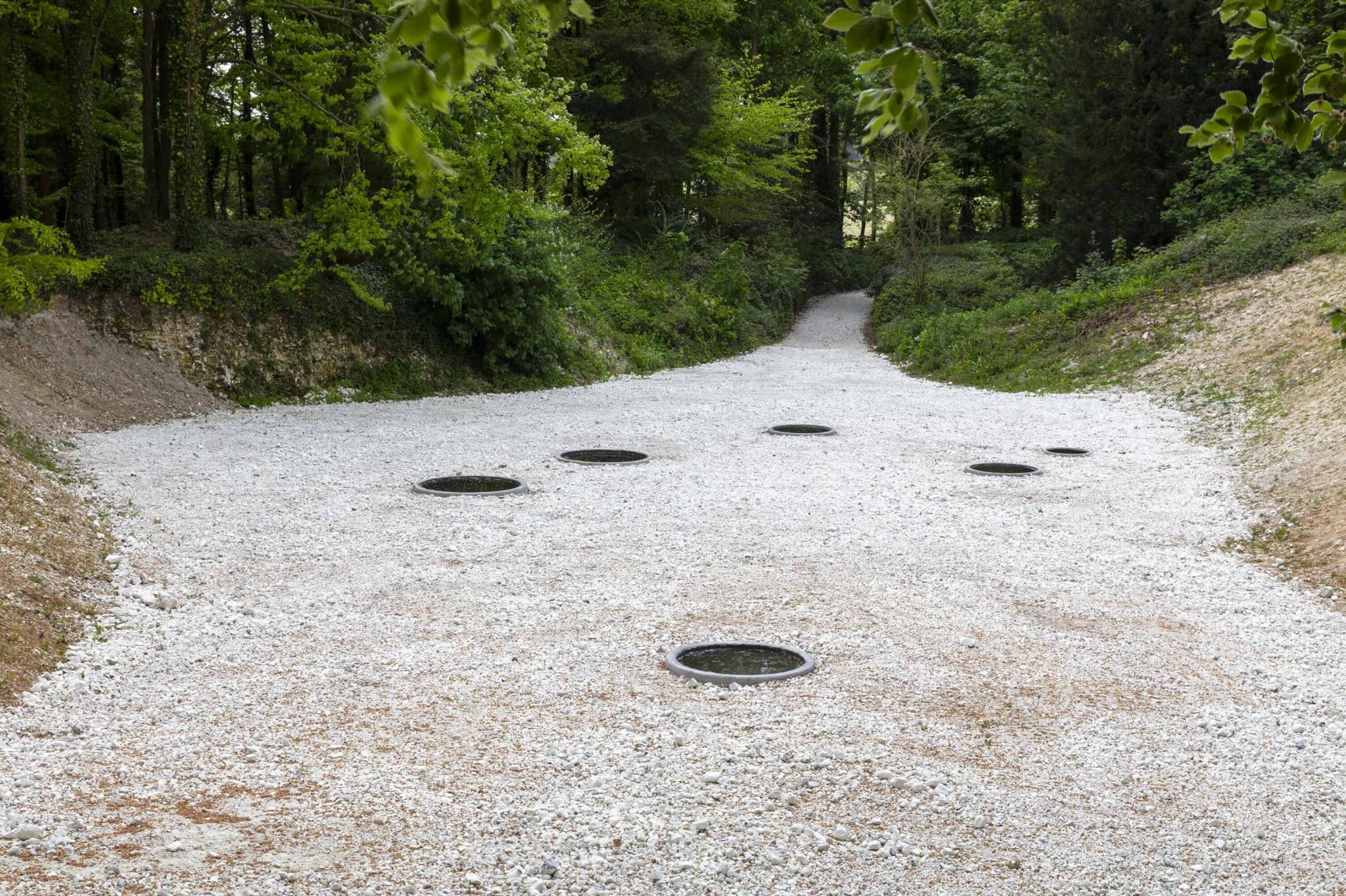 detail of an earthwork made of pools