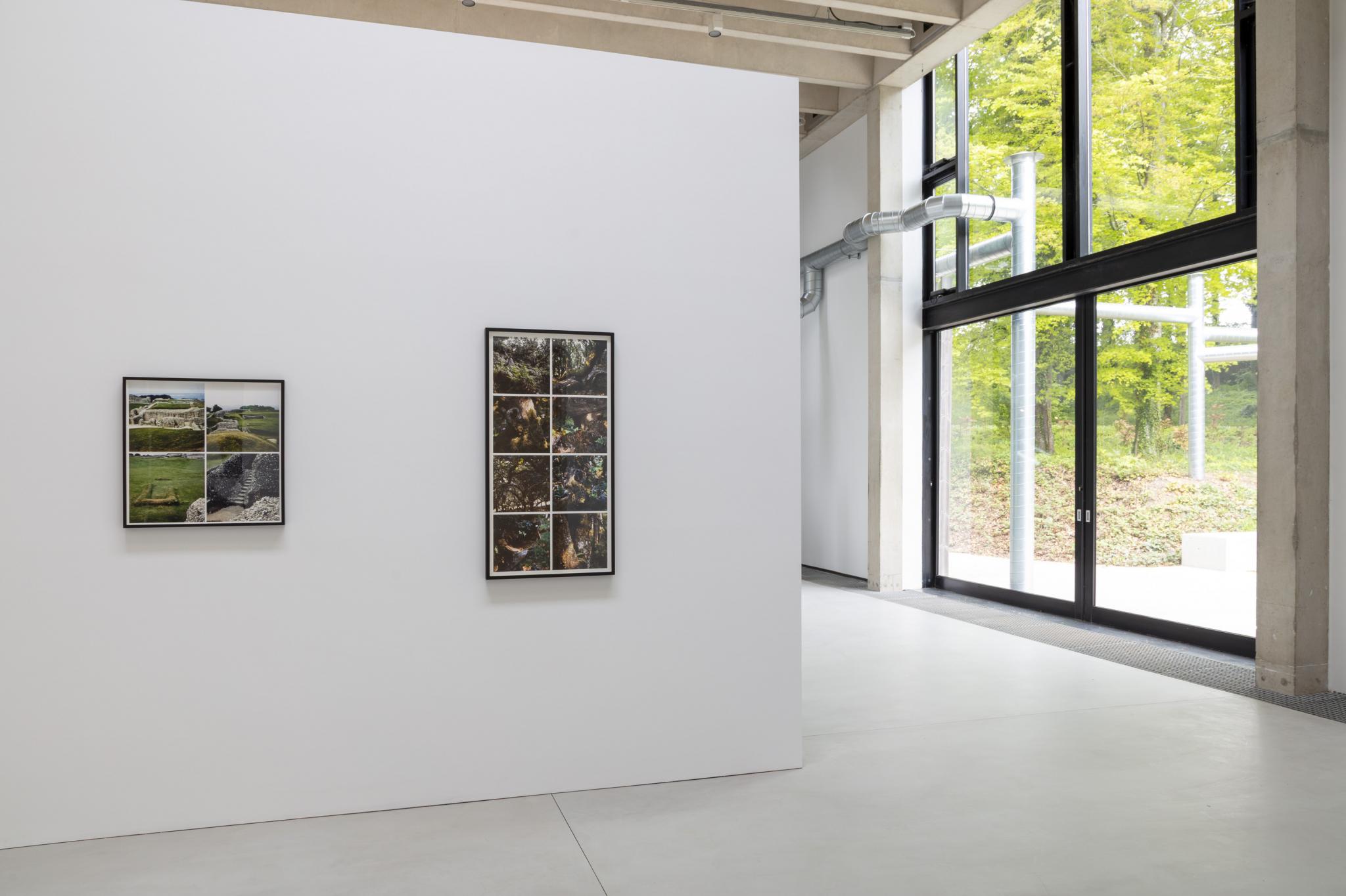 view of a gallery showing two photo works