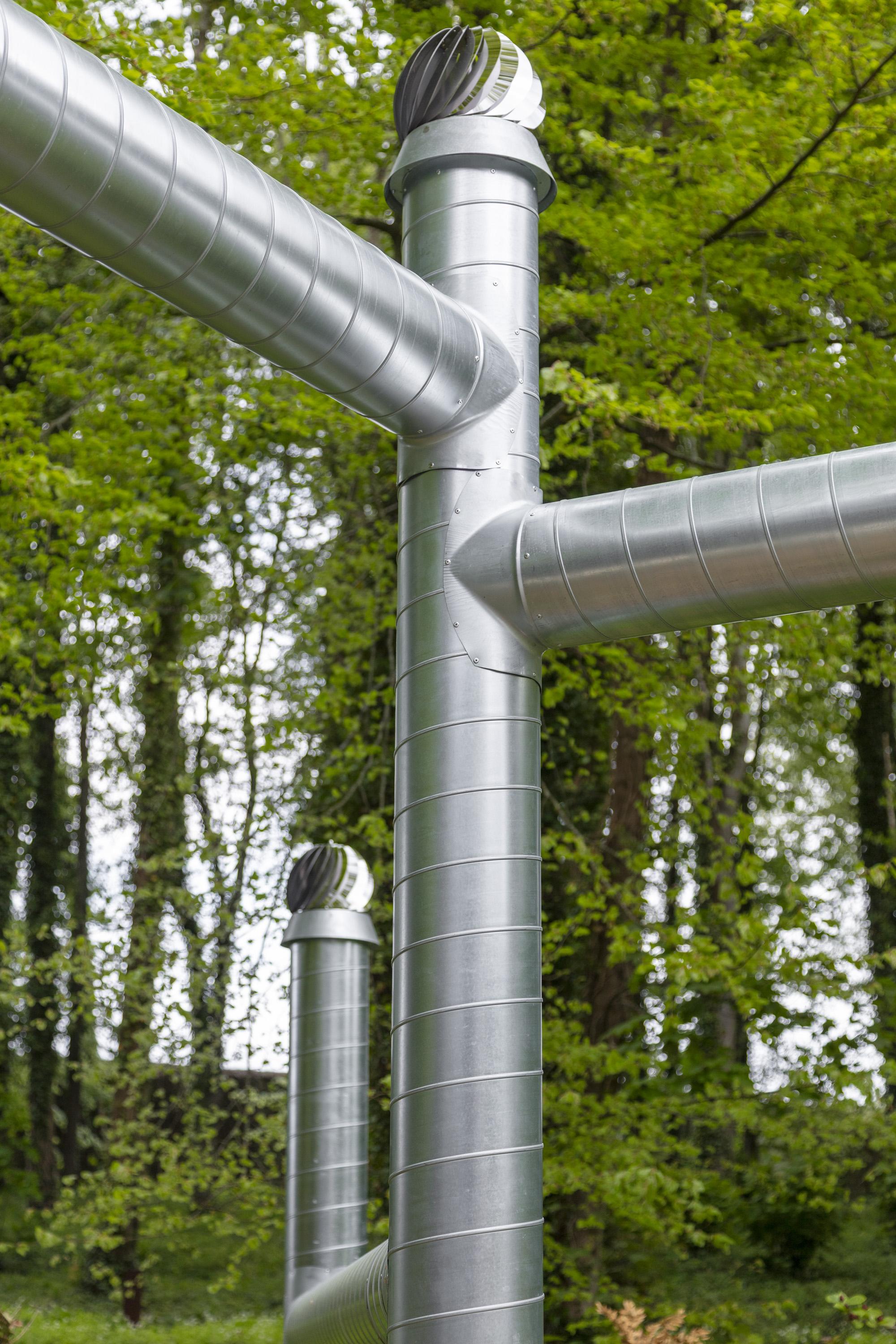 detail of a sculpture made of ventilation pipes