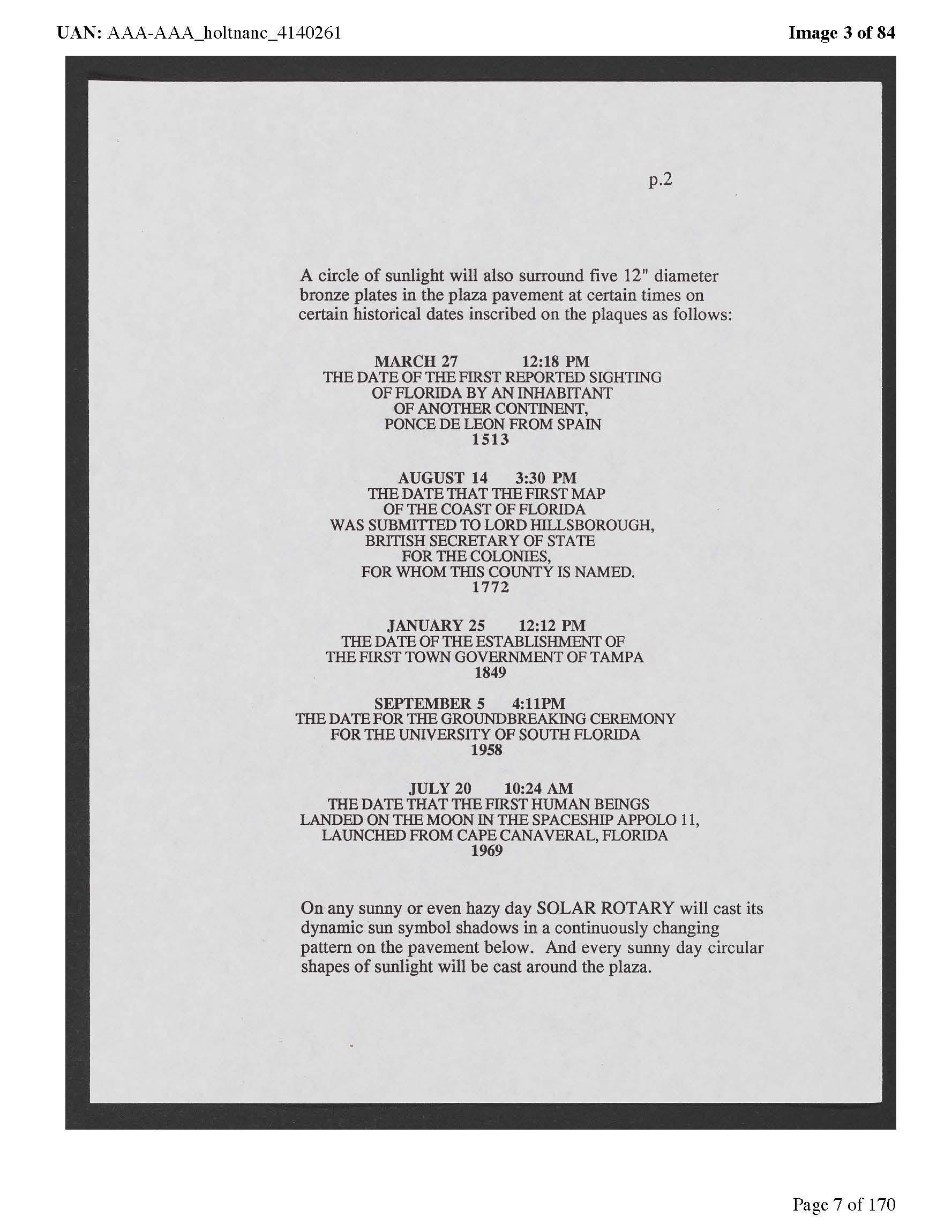 Nancy Holt, technical details for Solar Rotary, 1995