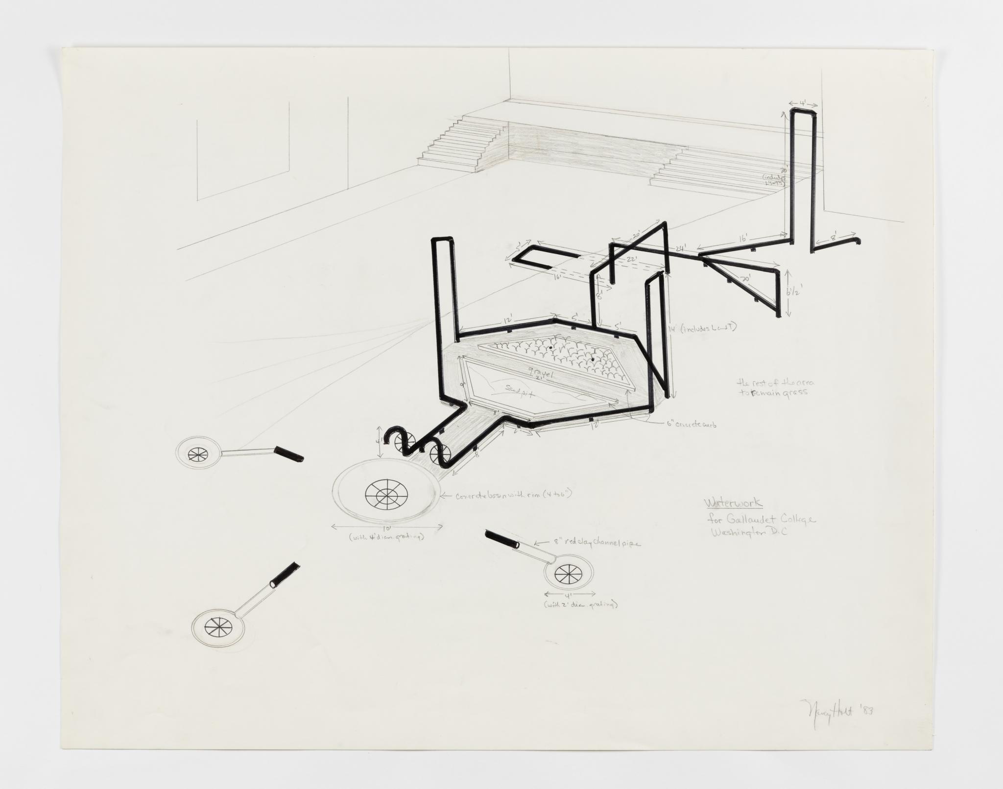 drawing for a sculpture working with drainage systems