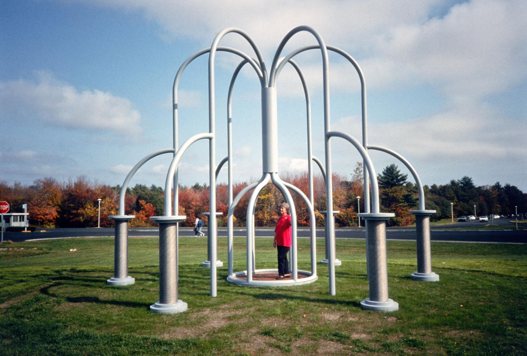 an outdoor sculpture in the form on an industrial device
