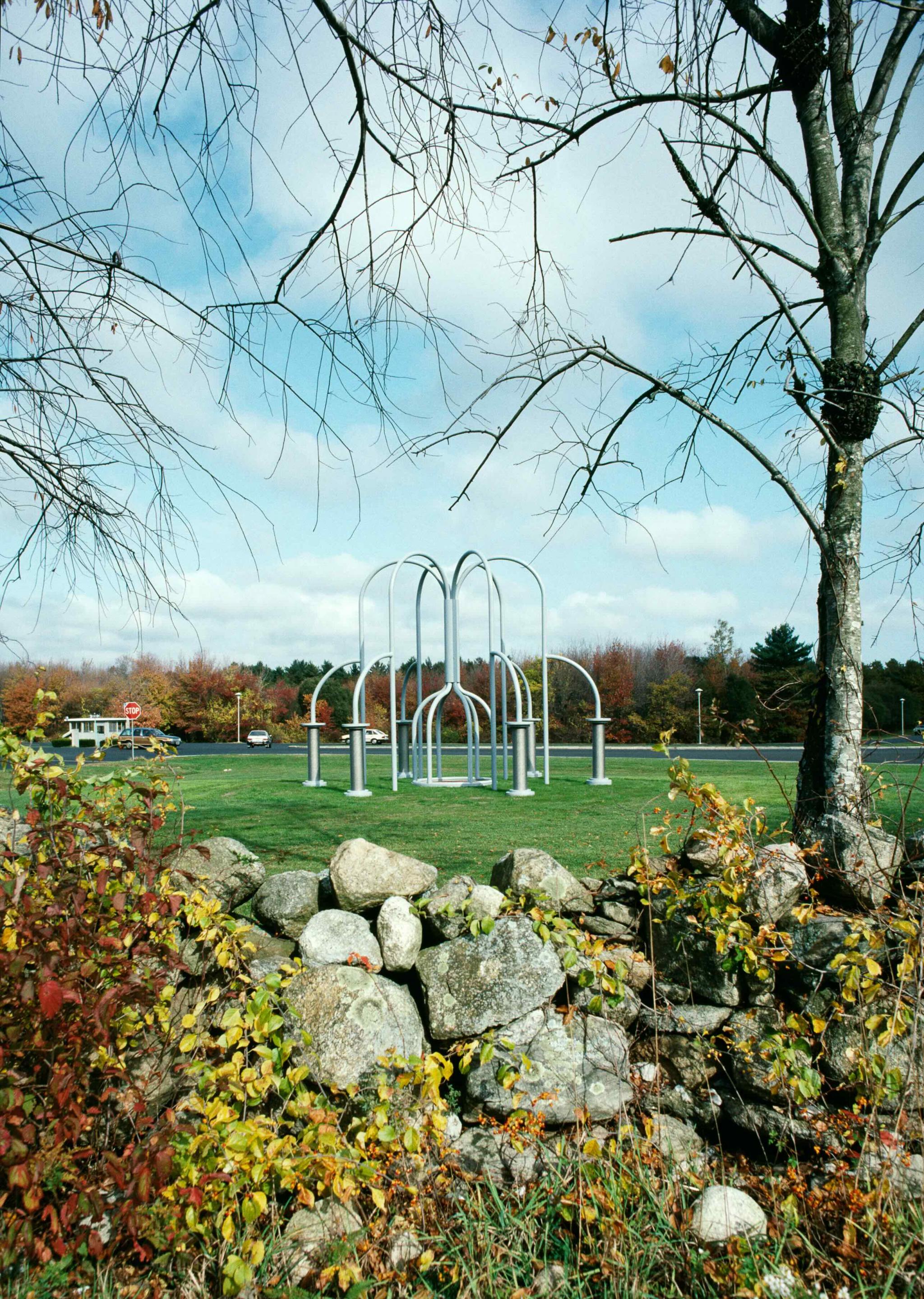 an outdoor sculpture in the form on an industrial device
