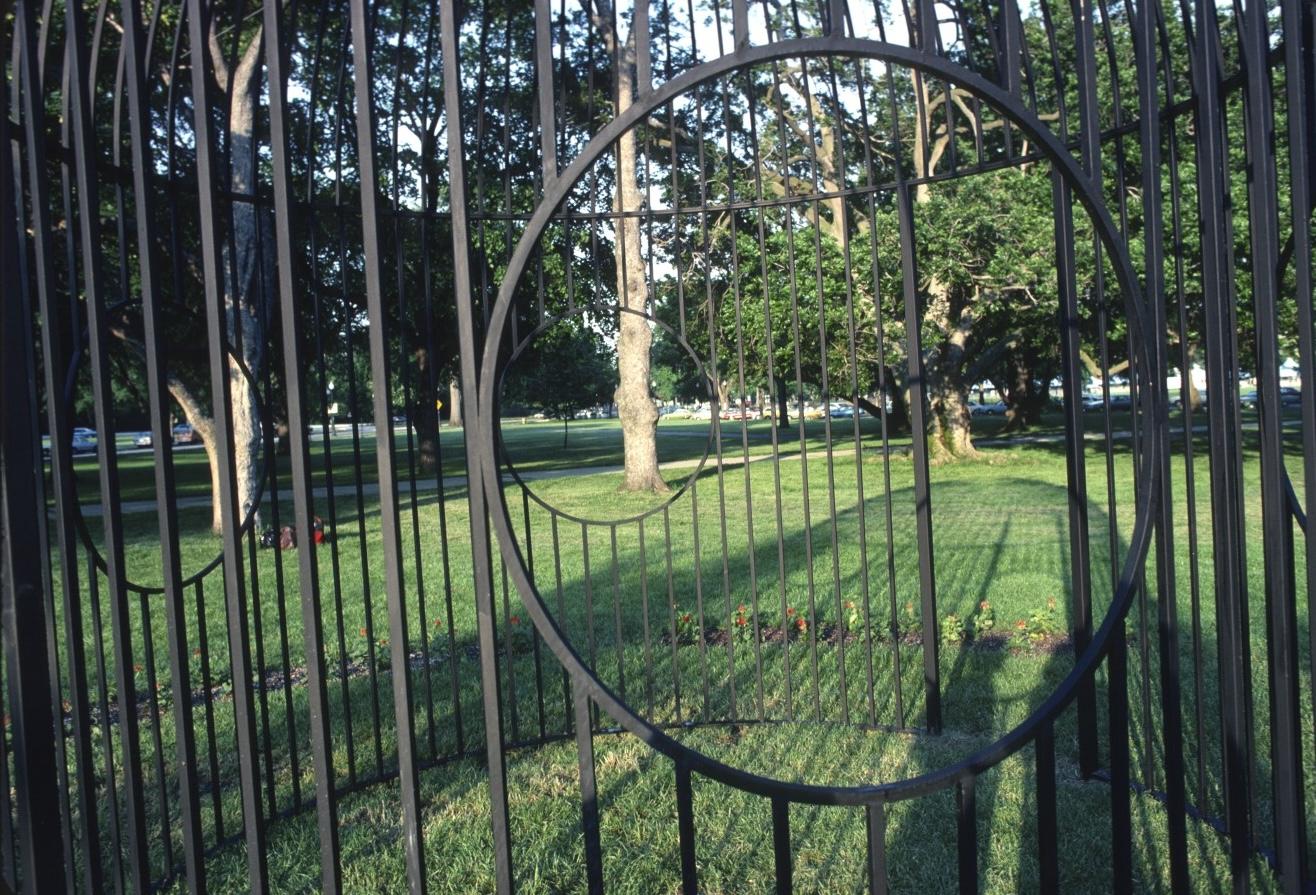 detail of a sculpture made from wrought iron fencing