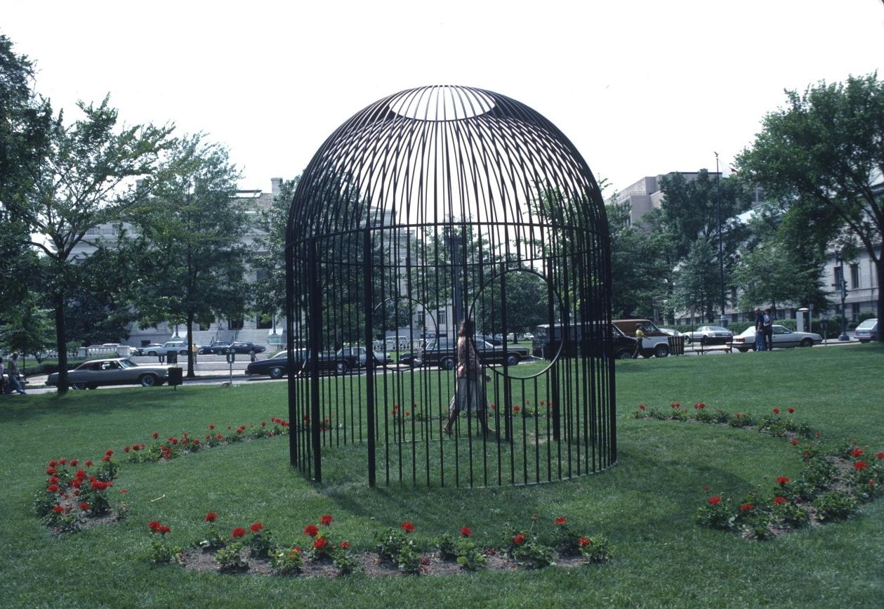 sculpture made from wrought iron fencing