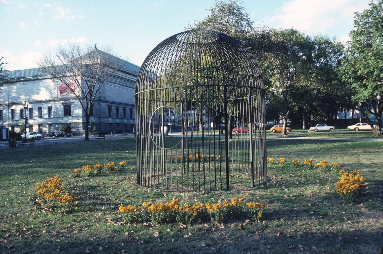 sculpture made from wrought iron fencing