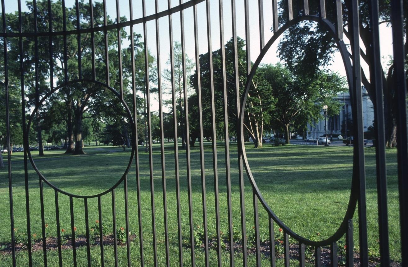 detail of a sculpture made from wrought iron fencing