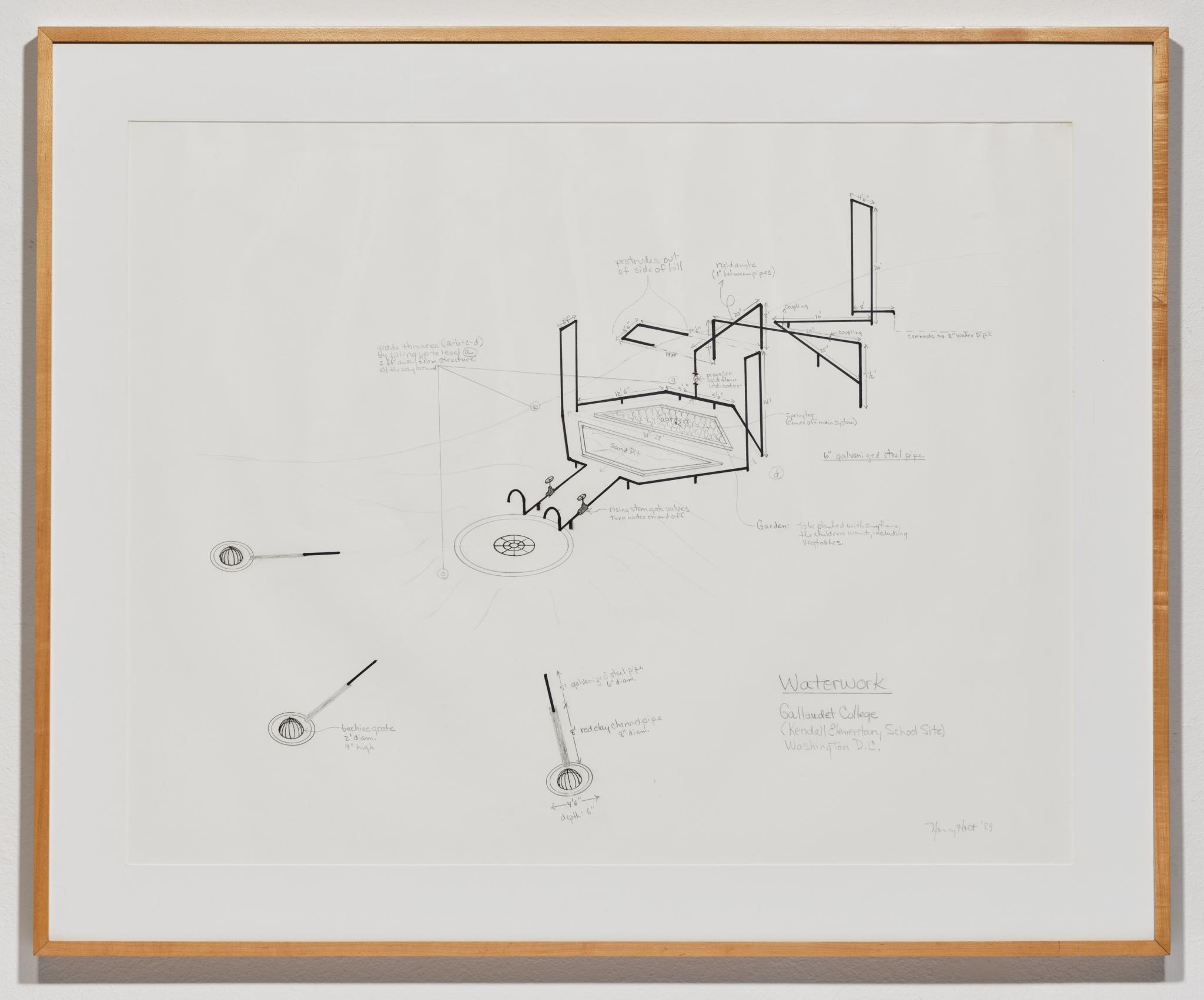 drawing for a sculpture working with drainage systems