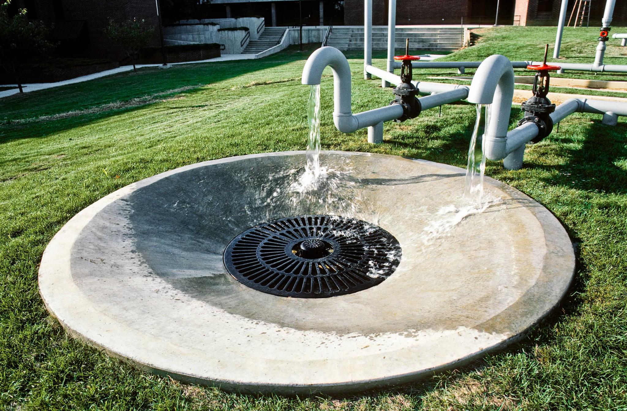 a sculpture made of water piping