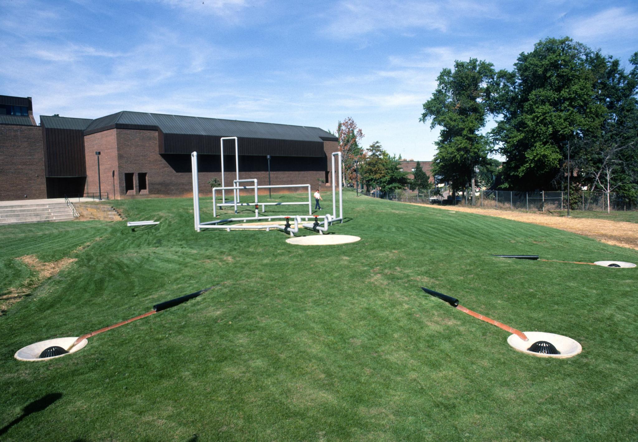 a sculpture made of water piping