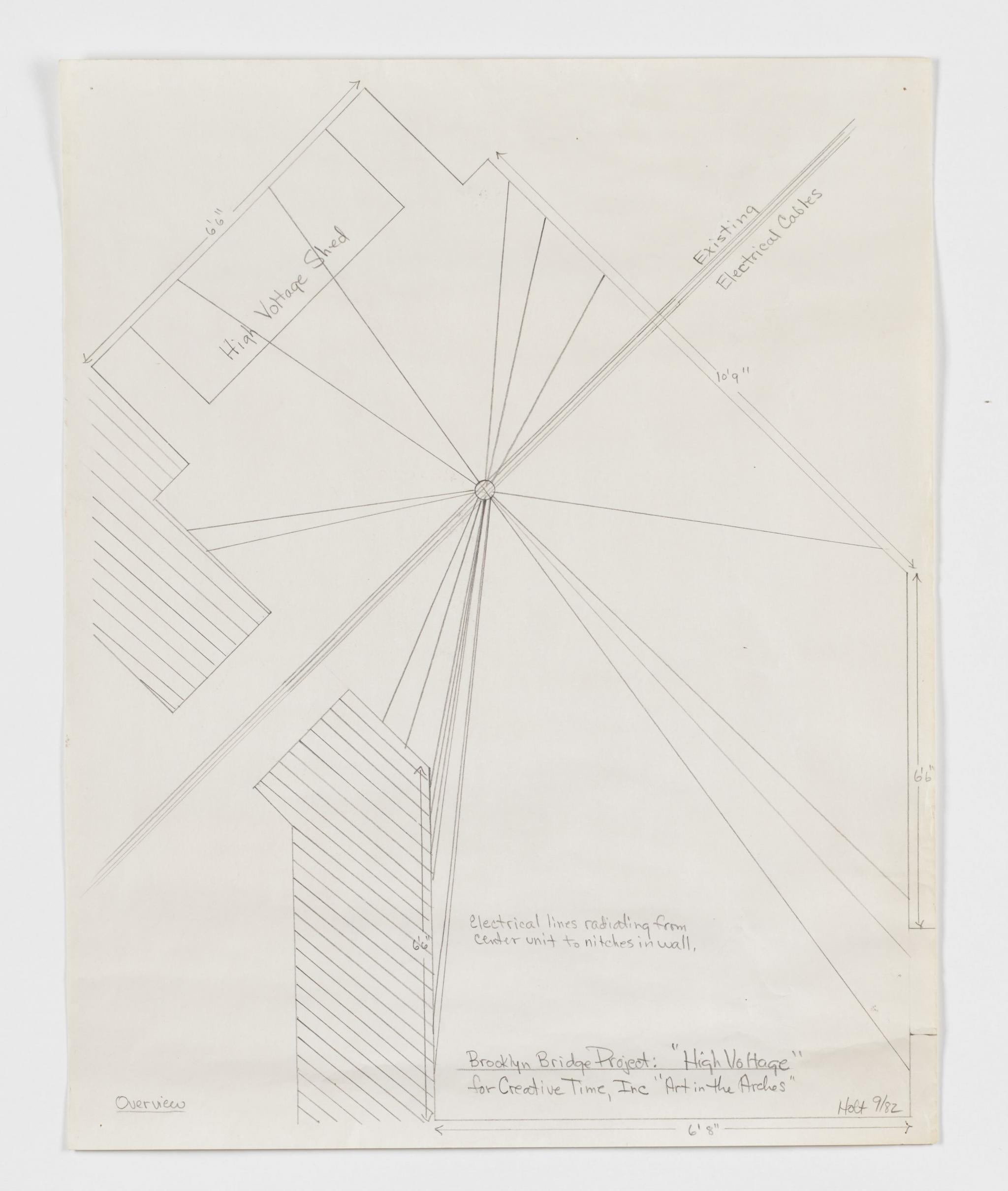 pencil drawing of a system of lights strung in an anchorage