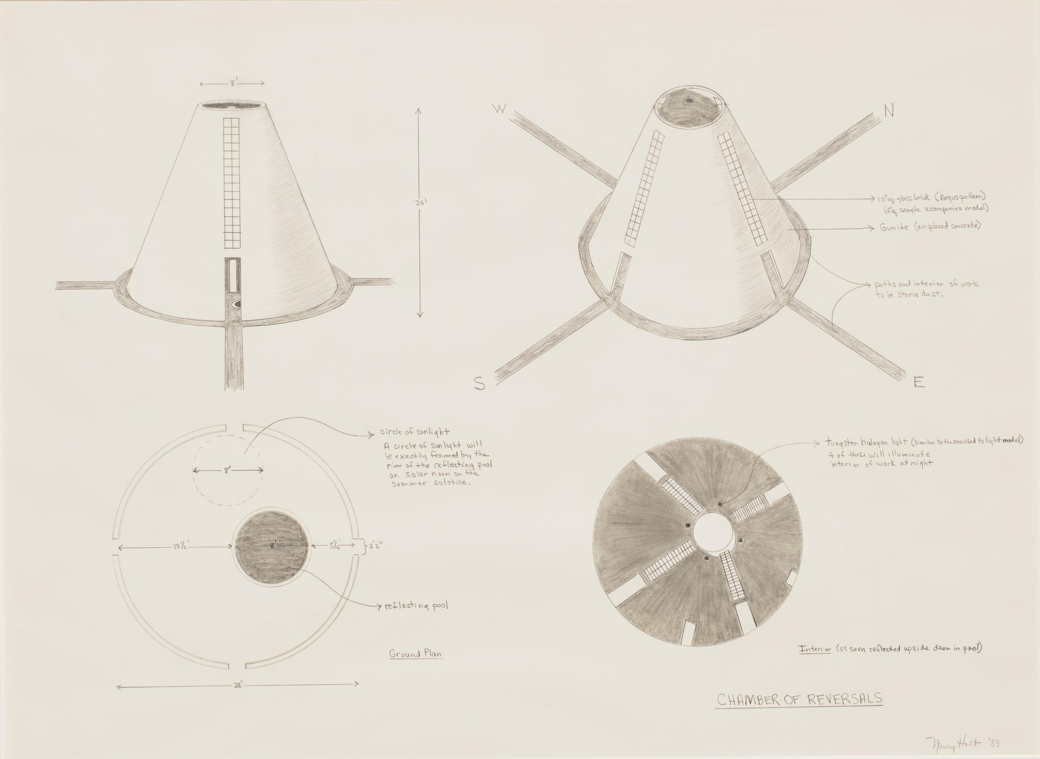 pencil drawing on a large conical public sculpture
