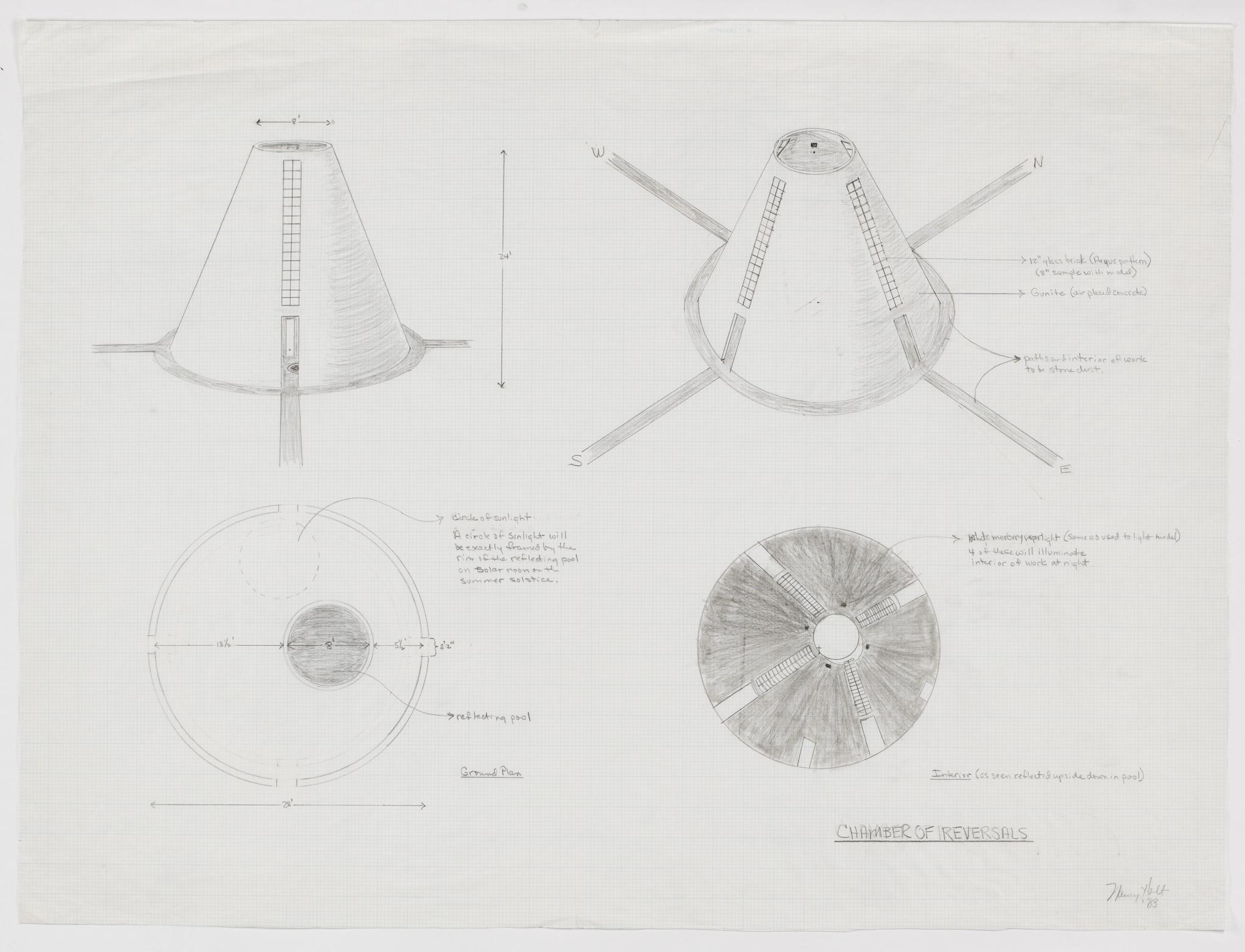 pencil drawing on a large conical public sculpture