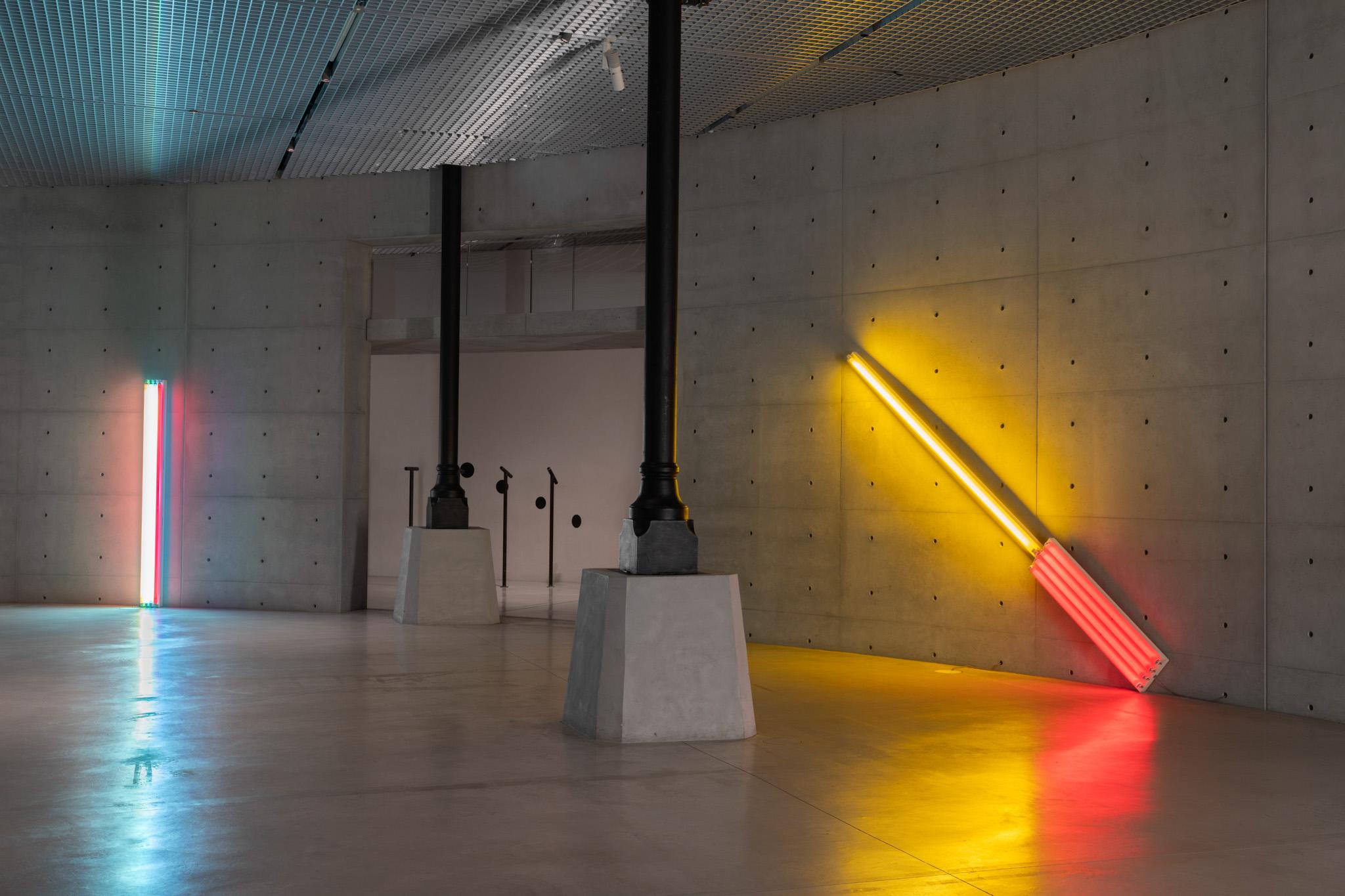 Installation view of Nancy Holt's Locators with Loci through a door at Bourse de Commerce, Paris, France